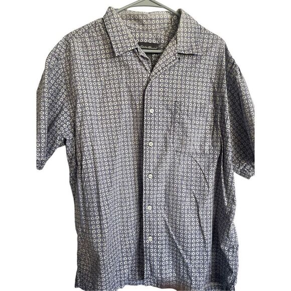 Eddie Bauer Mens Purple & White Geometric Short Sleeve Button Down Shirt Large - Picture 2 of 15